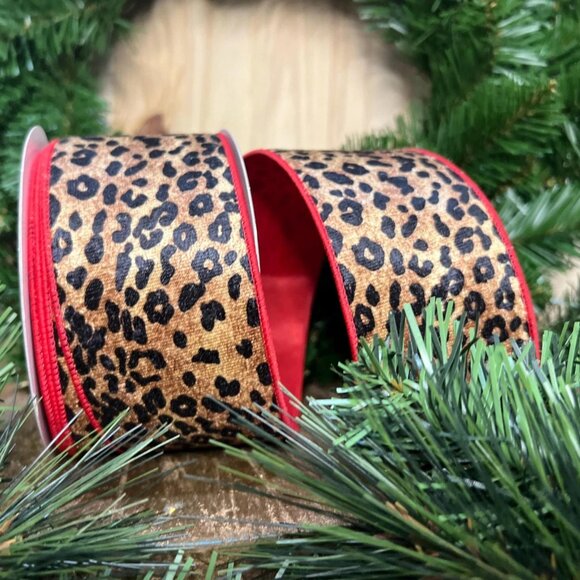 Jungle Leopard Edge Christmas 2.5" Farrisilk Ribbon Tree Trim, Wreath Accent - Picture 4 of 5